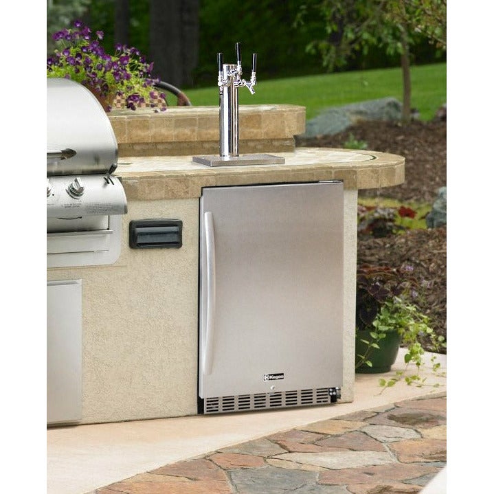 Kegco 24" Wide Dual Tap All Stainless Steel Outdoor Built-In Right Hinge Kegerator with Kit - HK38SSU-2-3