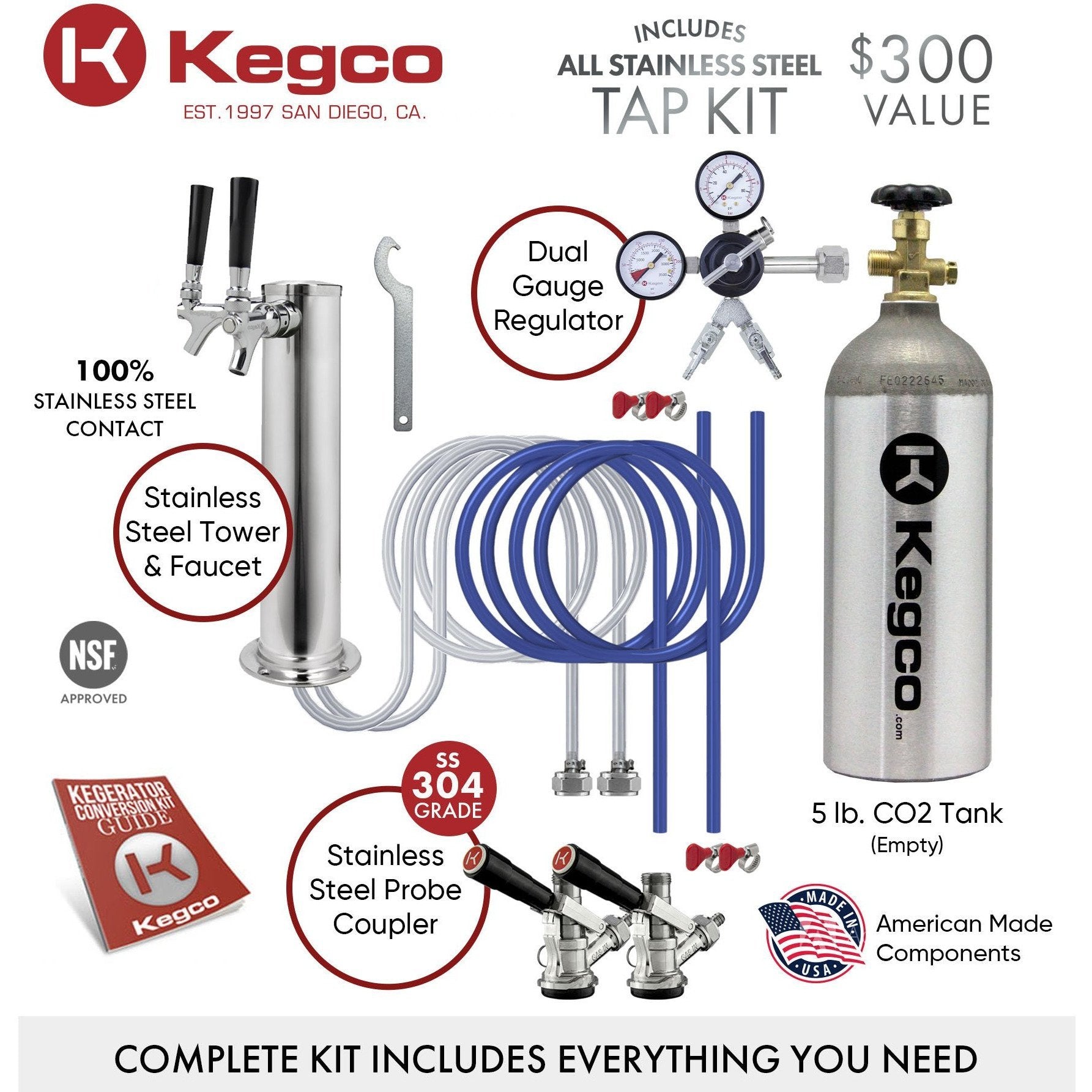 Kegco 24" Wide Dual Tap Black Stainless Steel Digital Kegerator - K309X-2NK-3