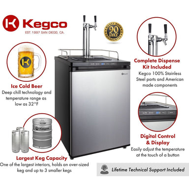 Kegco 24" Wide Dual Tap Stainless Steel Digital Kegerator - K309SS-2NK-2