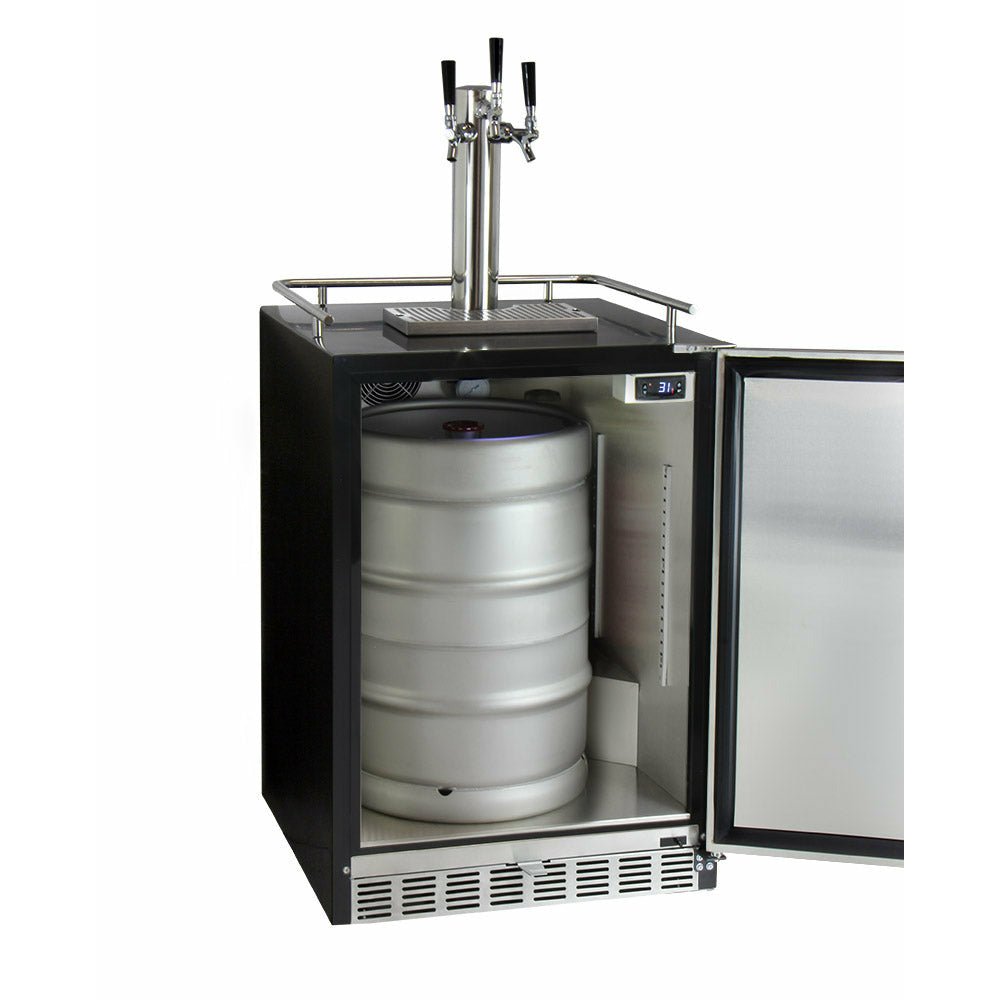 Kegco 24" Wide Kombucha Triple Tap Stainless Steel Commercial Built-In Right Hinge Kegerator - KOMHK38BSU-3-8