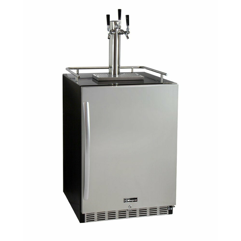 Kegco 24" Wide Kombucha Triple Tap Stainless Steel Commercial Built-In Right Hinge Kegerator - KOMHK38BSU-3-1