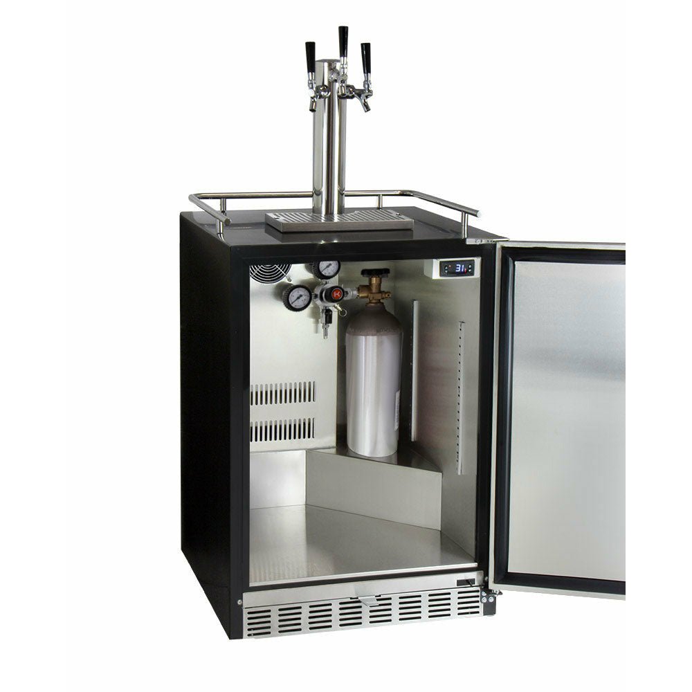 Kegco 24" Wide Kombucha Triple Tap Stainless Steel Commercial Built-In Right Hinge Kegerator - KOMHK38BSU-3-14