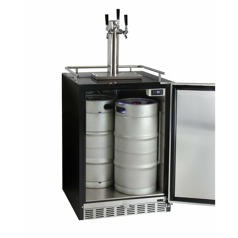 Kegco 24" Wide Kombucha Triple Tap Stainless Steel Commercial Built-In Right Hinge Kegerator - KOMHK38BSU-3-9