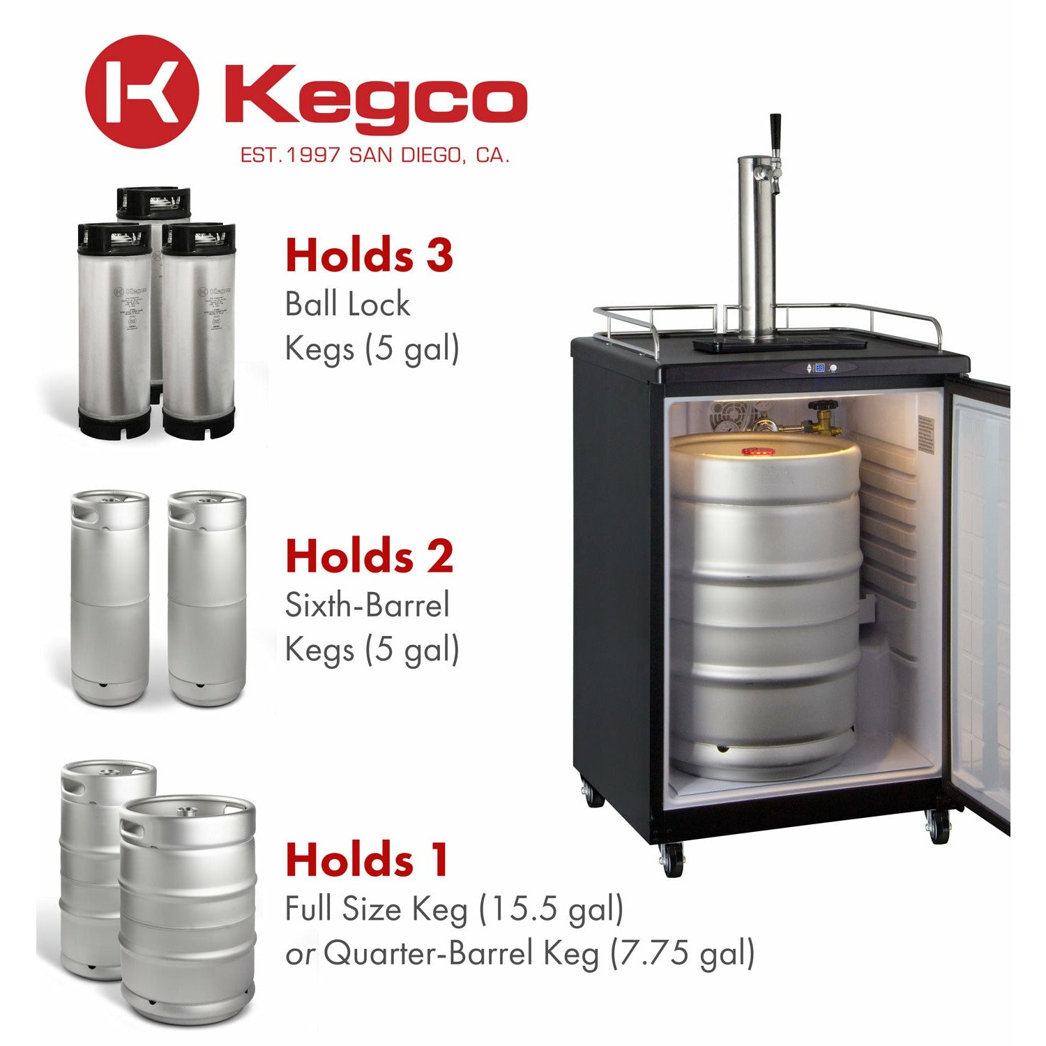 Kegco 24" Wide Single Tap Stainless Steel Commercial/Residential Kegerator - Z163S-1NK-6