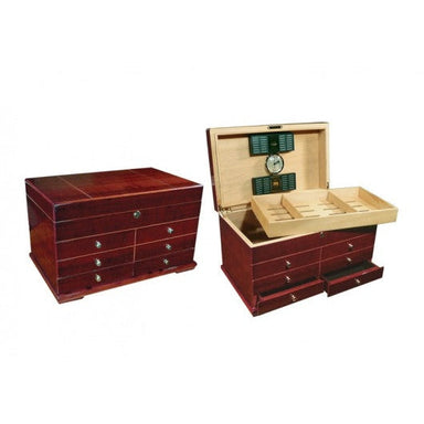 Landmark 300 Ct. High Gloss Lacquer Cherry Humidor w/ Drawers-1