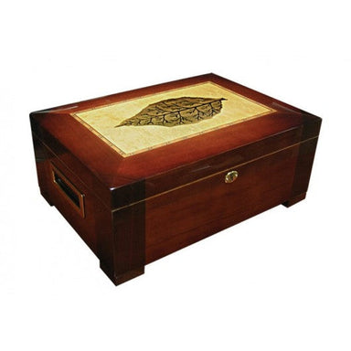 Stetson 150 Ct. High Gloss Humidor w/ Tray & Tobacco Leaf Inlay-2