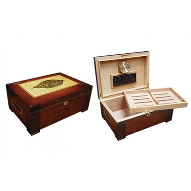 Stetson 150 Ct. High Gloss Humidor w/ Tray & Tobacco Leaf Inlay-1