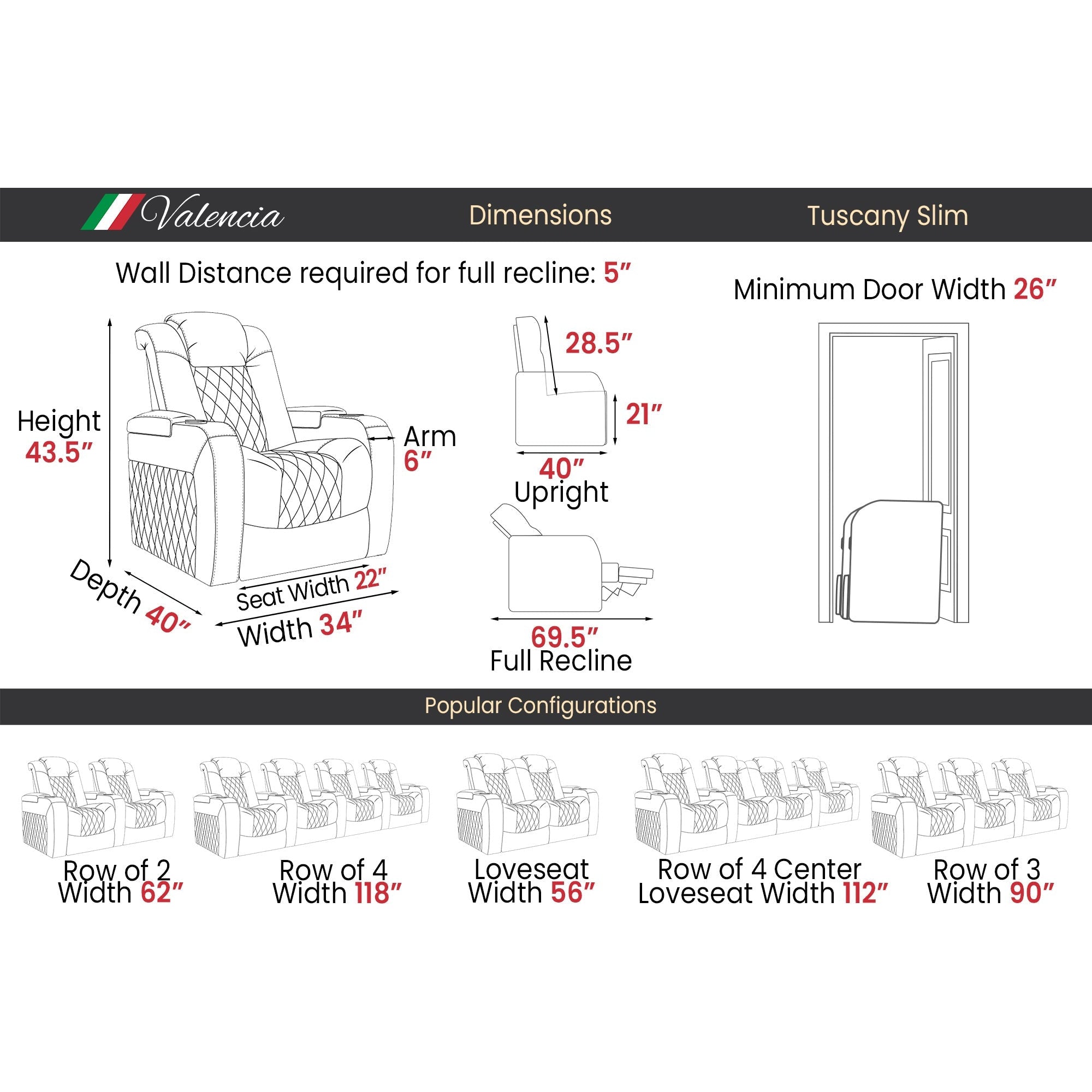 Valencia Tuscany Slim Home Theater Seating